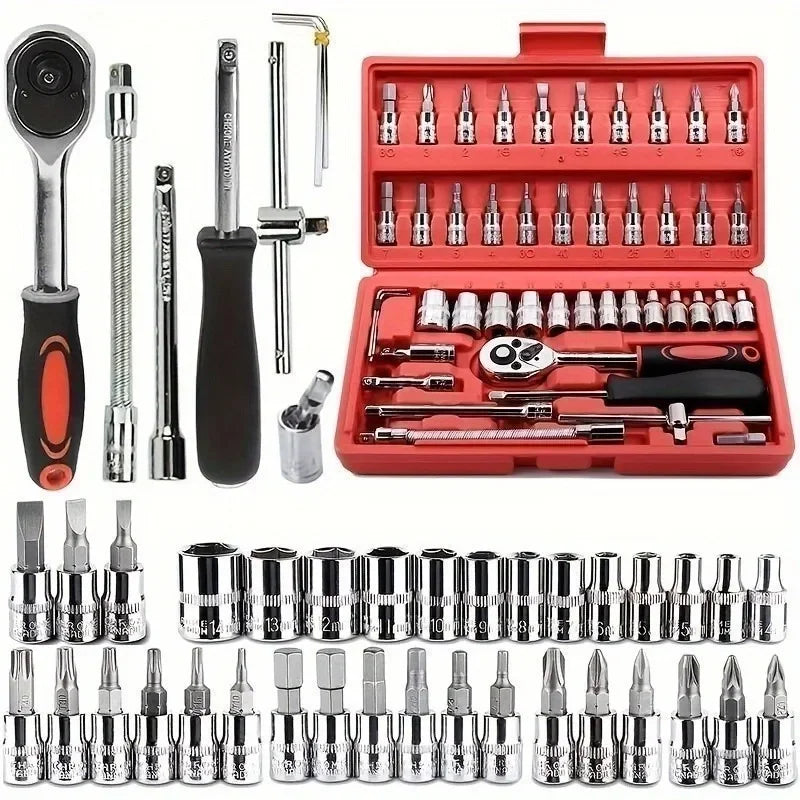 Kit de Ferramentas Profissional com Catraca Reversível - 46 Peças no Estojo