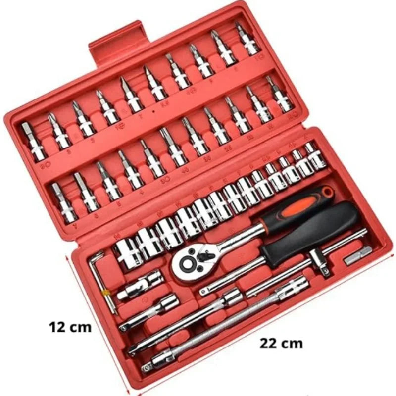 Kit de Ferramentas Profissional com Catraca Reversível - 46 Peças no Estojo