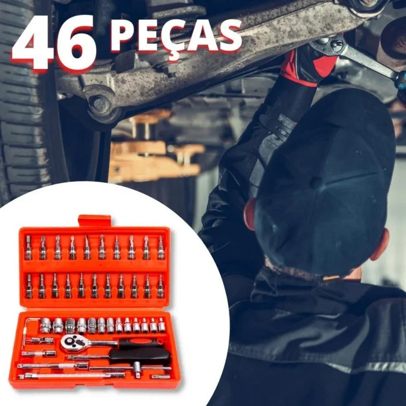 Kit de Ferramentas Profissional com Catraca Reversível - 46 Peças no Estojo