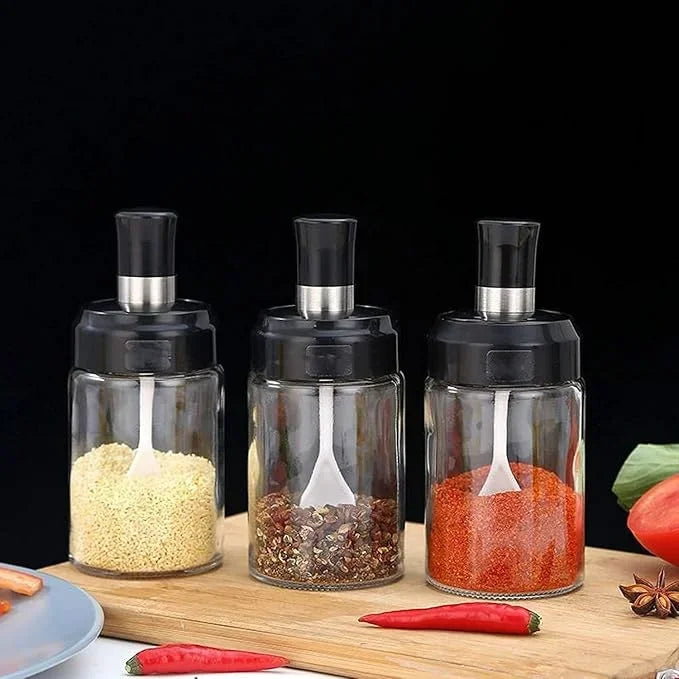 Porta Temperos de Vidro com Colher – Açúcar, Sal, Pimenta e Condimentos
