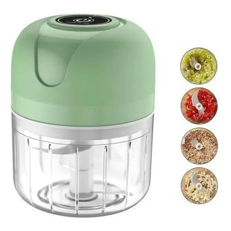 Mini Processador Elétrico Portátil 250ml – 3 Lâminas de Aço Inox, Recarga USB, Bivolt