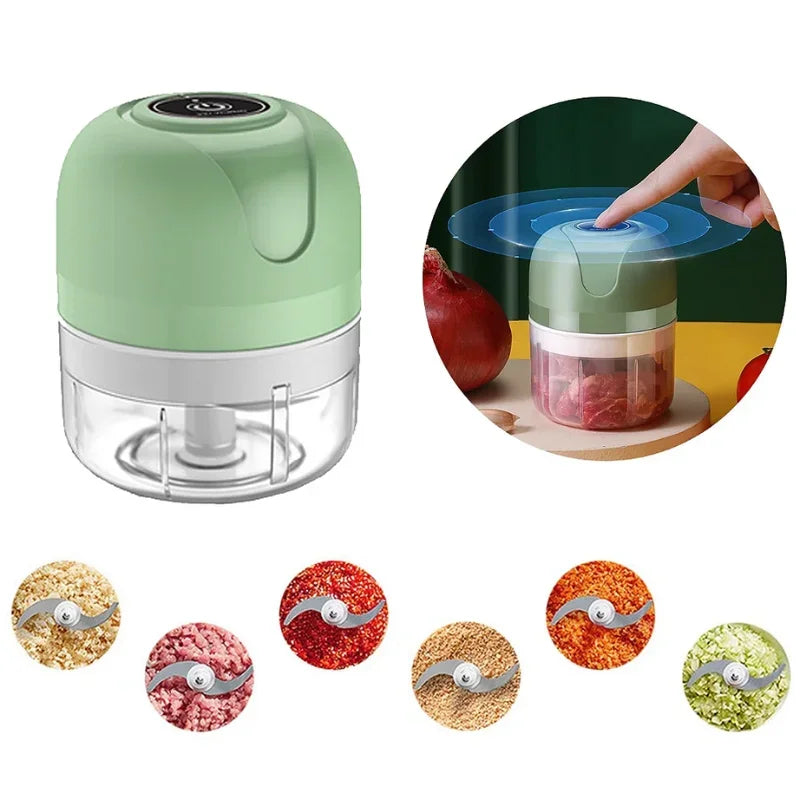 Mini Processador Elétrico Portátil 250ml – 3 Lâminas de Aço Inox, Recarga USB, Bivolt