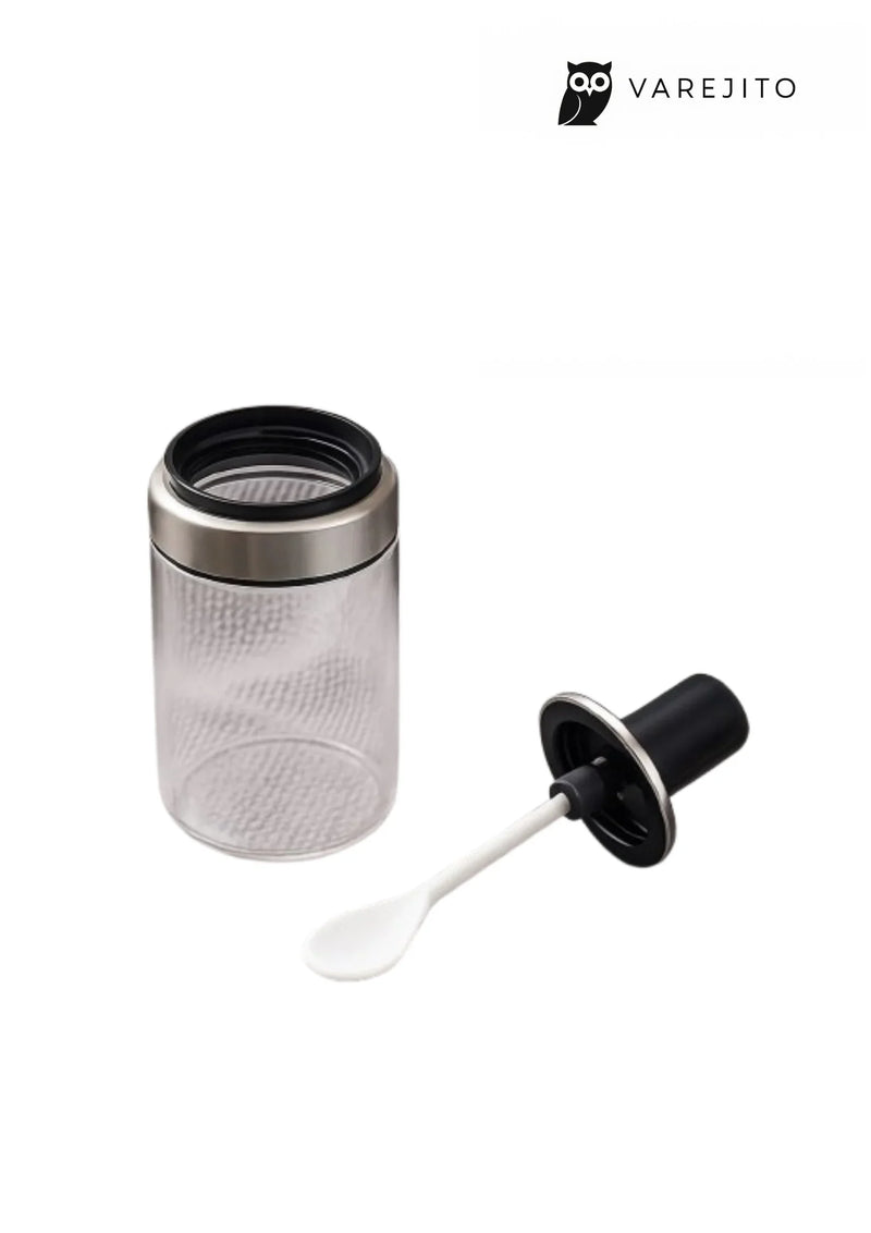 Porta Temperos de Vidro com Colher – Açúcar, Sal, Pimenta e Condimentos