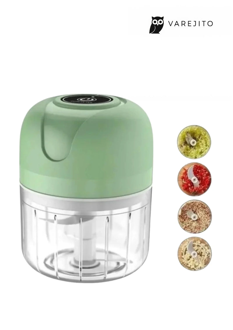 Mini Processador Elétrico Portátil 250ml – 3 Lâminas de Aço Inox, Recarga USB, Bivolt