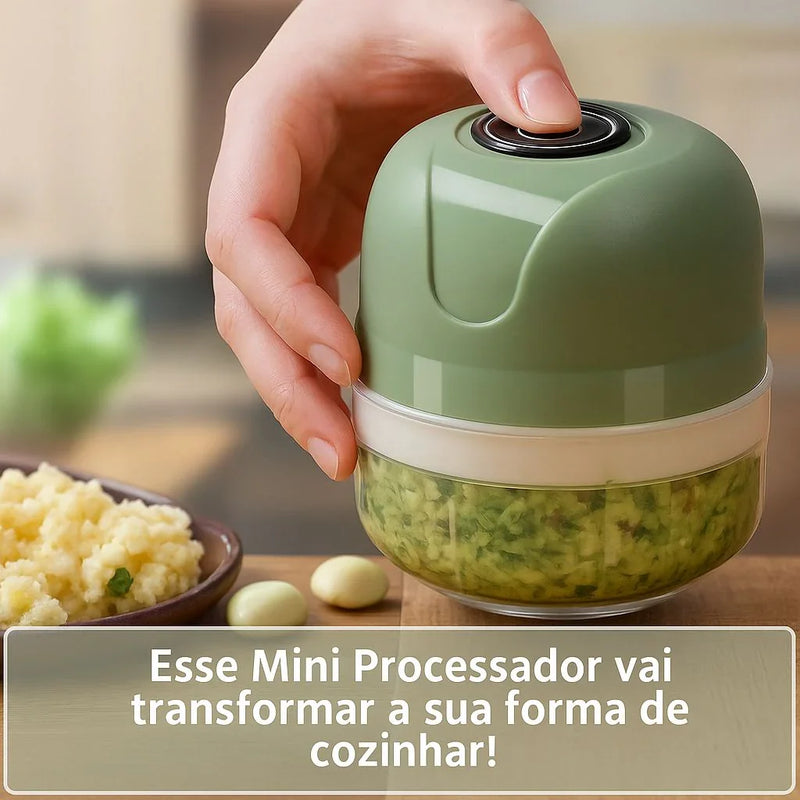 Mini Processador Elétrico Portátil 250ml – 3 Lâminas de Aço Inox, Recarga USB, Bivolt